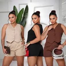 Conjunto de Alfaiataria Calça Pantalona e Colete Social Moda Elegante Social Tecido Premium