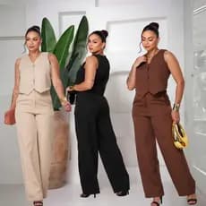 Conjunto de Alfaiataria Calça Pantalona e Colete Social Kit de Alfaiataria Calça Colete Moda Social