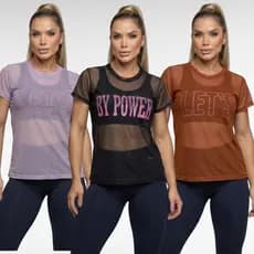Blusa Feminina de Tule Transparente com Manga Roupa de academia Moda fitness