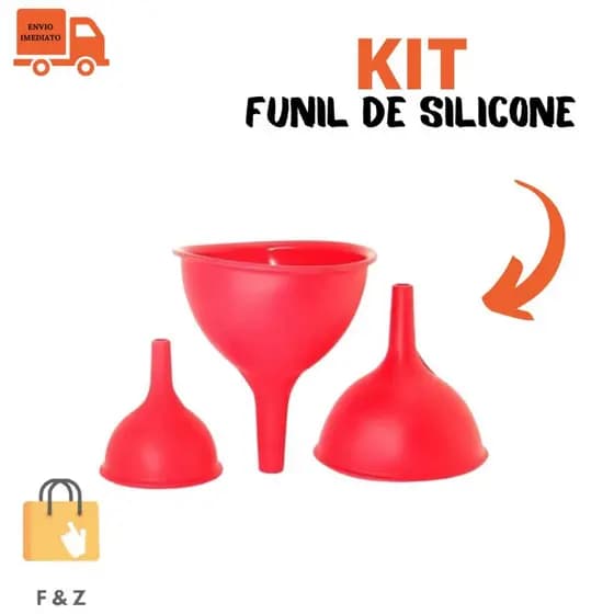 Kit Funil De Silicone 3 Tamanhos Dobráveis Resistente Temperatura Cozinha Multiuso