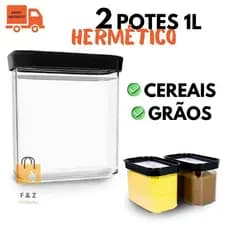 Pote Hermético Kit 02  Unidades Para Café  Açúcar  Cereal  Grãos 1Litro Cozinha Organização