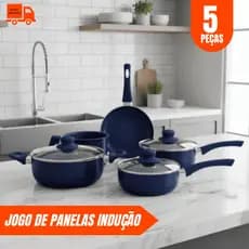 Jogo de Panelas 5 Peças Fogão A Gás E Indução Antiaderente Cerâmica Grossa Tampa Vidro Cozinha