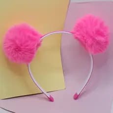 Tiara infantil pompom rosa, Tiara pompom escolar
