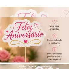 Tag palito personalizada Parabens - Feliz aniversario - Dia dos Namorados - topper para cestas - buque de flores-