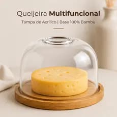 Queijeira Bambu Tampa Acrilico Porta Queijo Frios Mesa Posta