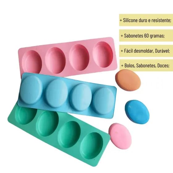 Molde/Forma Silicone Oval Sabonete, Doces, Biscoitos e Artesanato Resistente fácil desmoldar e lavar