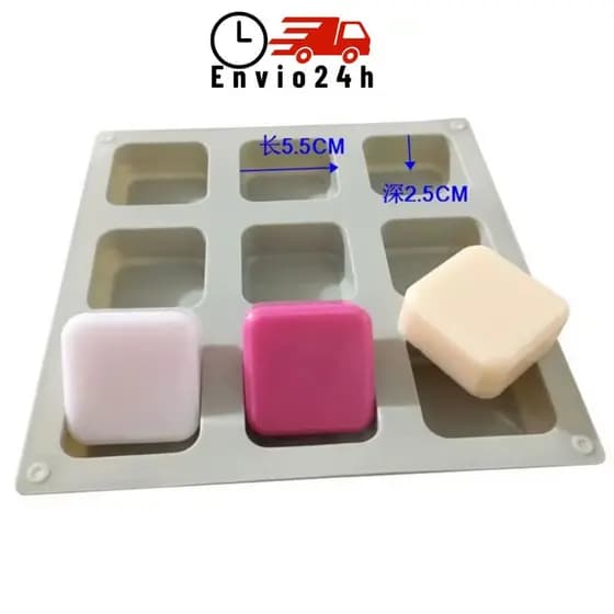 Molde Silicone Sabonete 9 cavidades quadradas (70g sabonet) Facil desmoldar super resistente durável