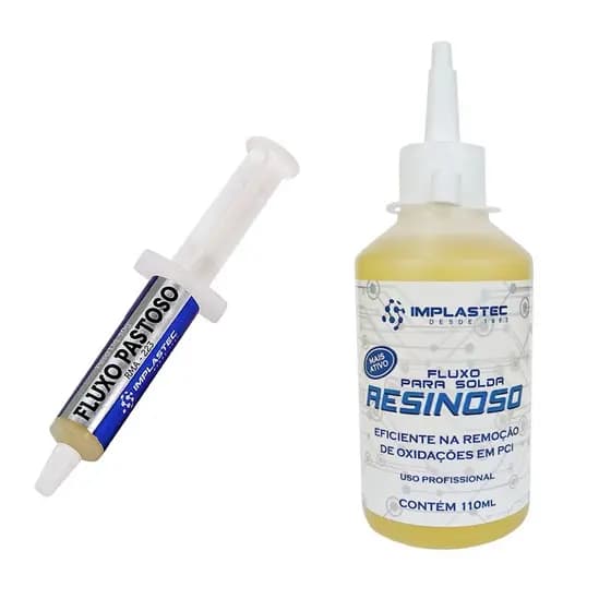 Kit Fluxo Pastoso Implastec 10g + Fluxo Resinoso 110ml Soldagem Eletrônica