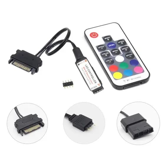 Controladora RGB 12v 4 Pinos + Controle Cooler Fan Led Endereçável Conexão Sata PC RGB Dissipador