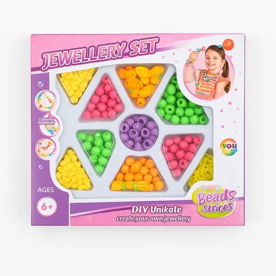 Kit Infantil de Miçangas Coloridas – Monte Pulseiras, Colares e Anéis 🎨✨ Brinquedo Criativo +6 anos