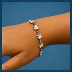Pulseira Feminina Margaridas · Delicada · Aço Inoxidável · Ajustável · Presente Perfeito