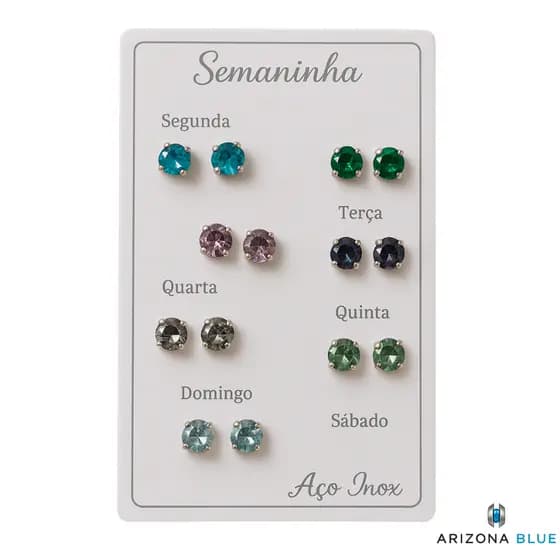 Kit Semaninha Zircônia – 7 Pares de Brincos Antialérgicos em Aço Inoxidável