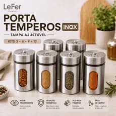 Porta Temperos Inox Com Visor Tampa Regulável Kit 3 6 9 12 Potes Condimento