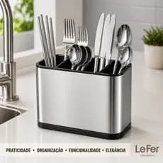 Escorredor de Talheres Inox com Base Antiderrapante e Divisórias Removíveis