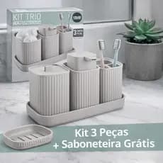 Kit Banheiro 04 Peças com Bandeja Porta Escova Dispenser de Sabote e Porta Algodão