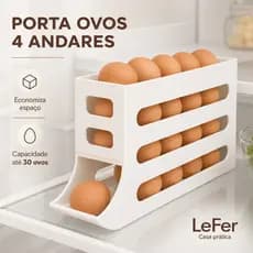 Organizador Porta Ovos Geladeira 4 Andares Dispenser Deslizante Até 30 Ovos Branco/Preto
