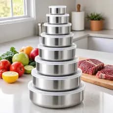 Kit 3, 5 e 8 Potes Inox com Tampa Hermética | Marmita Porta Alimentos