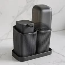 Kit Banheiro 3 Peças com Bandeja Porta Escova E Dispenser de Sabonete Liquido 400ml