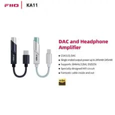 FiiO KA11 USB C A 3,5mm Adaptador De Áudio 32bit/384KHz Tipo Dongle HiFi DAC Amplificador