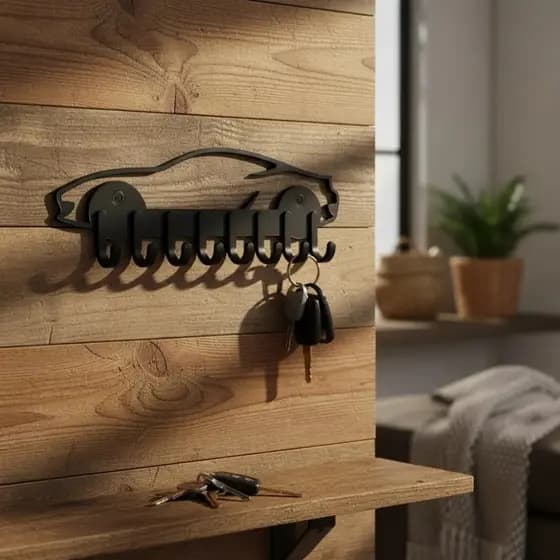 Porta Chaves de Parede Carro Automotiva Organizador Decorativo com Ganchos para Garagem Sala Entrada