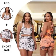 Conjunto Tie-Dye Top e Short Saia Kit Fitness Tie-Dye De Academia Shorts + Top Kit Tie-Dye Top e Short  Conjunto Fitness