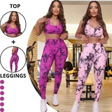 Kit Conjunto De Academia Calca Legging Tie-Dye Top + Legging Tie-Dye Com Top  Conjunto Fitness Conjunto Top e Calça Legging