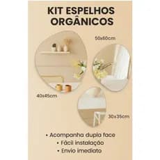 Kit 3 Espelhos de vidro  Orgânico Decorativo Lapidado Moldura Sem Moldura e com kit para instalação