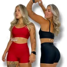 KIT 2 CONJUNTOS ACADEMIA TOP E SHORT CINTURA ALTA FITNESS