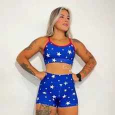 CONJUNTO FITNESS TOP E SHORT CINTURA ALTA ESTAMPA MARAVILHA