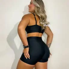 CONJUNTO FITNESS ACADEMIA TOP E SHORT CINTURA ALTA