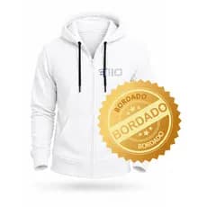Blusa jaqueta c/CAPUZ e BOLSO bordada com seu logo, em moletom