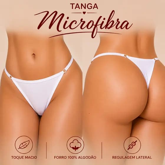 Kit com 2, 5, 7 ou 10 Calcinhas Tanga Feminina Microfibra Premium | Forro 100% Algodão | Regulagem Lateral