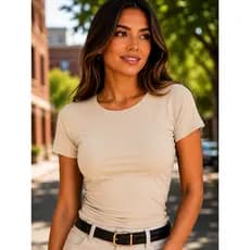 Blusas Femininas Viscolycra T Shirt Baby Look de Manga Tecido Macio, Confortável e Estica