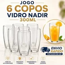 Jogo 6 Copos de Vidro Nadir 300ml Oca Long Drink Resistente