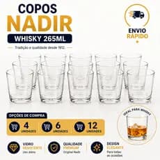 Jogo Copos Whisky Nadir 265ml Bar Wisk Vidro Resistente Envio Imediato