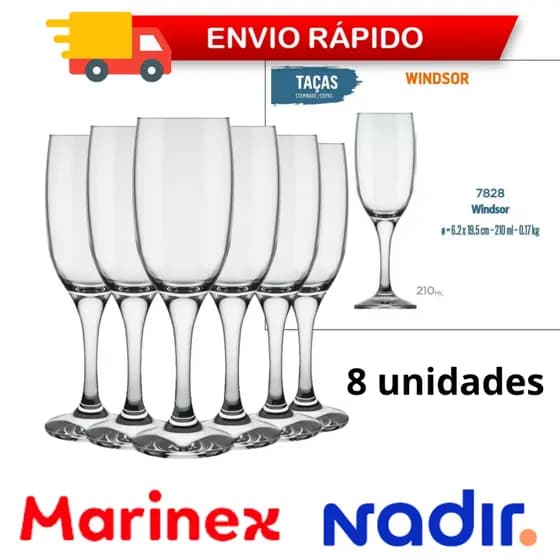 Promoção Jogo Taças Champanhe Nadir 210ml - 8 Unidades