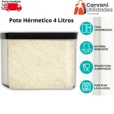 Pote Hermético 4L Plástico Helsim – Tampa Colorida, Vedação – Ideal para Arroz, Feijão, Cereais