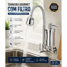 TORNEIRA DE COZINHA COM FILTRO GOURMET FLEXÍVEL 2 JATOS PAREDE COM REFIL