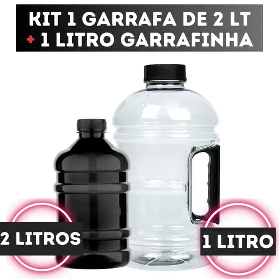 Kit Garrafa de Água Com Alça 1.8L + 1 Litro Mini Galão Squeeze Academia Cross Fit Envio Imediato