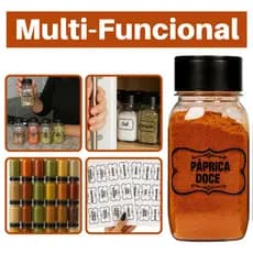 Kit 20 Potes de Tempero + ETIQUETA Tampa dosadora Dupla com Vedação  Envio Imediato