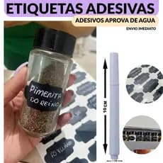 72 Etiquetas Lousa 4x2 para Temperos Condimentos + Caneta Giz Líquido