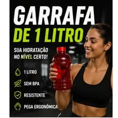Garrafa Squeeze 1L com Pega Ergonômica Academia Caminhada Fitness