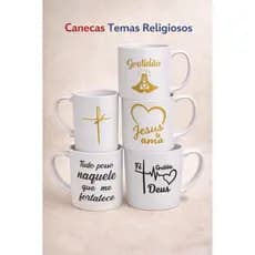Kit Canecas Personalizadas Religiosas 400ml Fé Gratidão Jesus Te Ama Lembrancinha