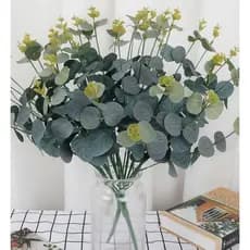 16 Cabeças de Eucalipto Folhas do Dinheiro Plantas Artificiais para Home Office e Jardim