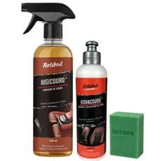 Kit Hidratante de Couro e Limpa Couro Automotivo para Bancos Cadeiras Gamer Bolsas Sapatos Sofás
