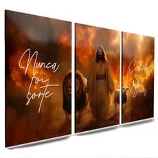 Quadro Decorativo 3 peças Leão jesus ovelhal Nunca Foi Sorte Sempre Foi Deus Sala Quarto