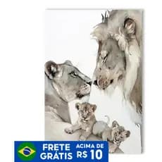 Quadro Decorativo Grande Leão Família Branco Sala Hall 90x70 ou 60x80 Casa Sala Cozinha