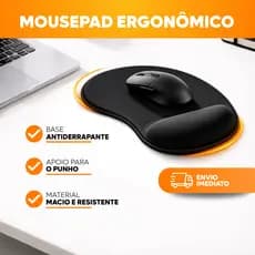 Mousepad Ergonômico com Apoio de Pulso Punho Confortável Preto Antiderrapante Escritório Gamer
