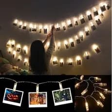 Varal de LED 10 grampos Prendedores luminosos para fotos cor branco quente USB/Pilha Cordão luminoso 2m