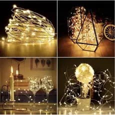 Fio de Fada LED 5M Cordão Prata Luz Cores Natal Festa Decoração 50 Leds Pilha/ Usb Branco Quente